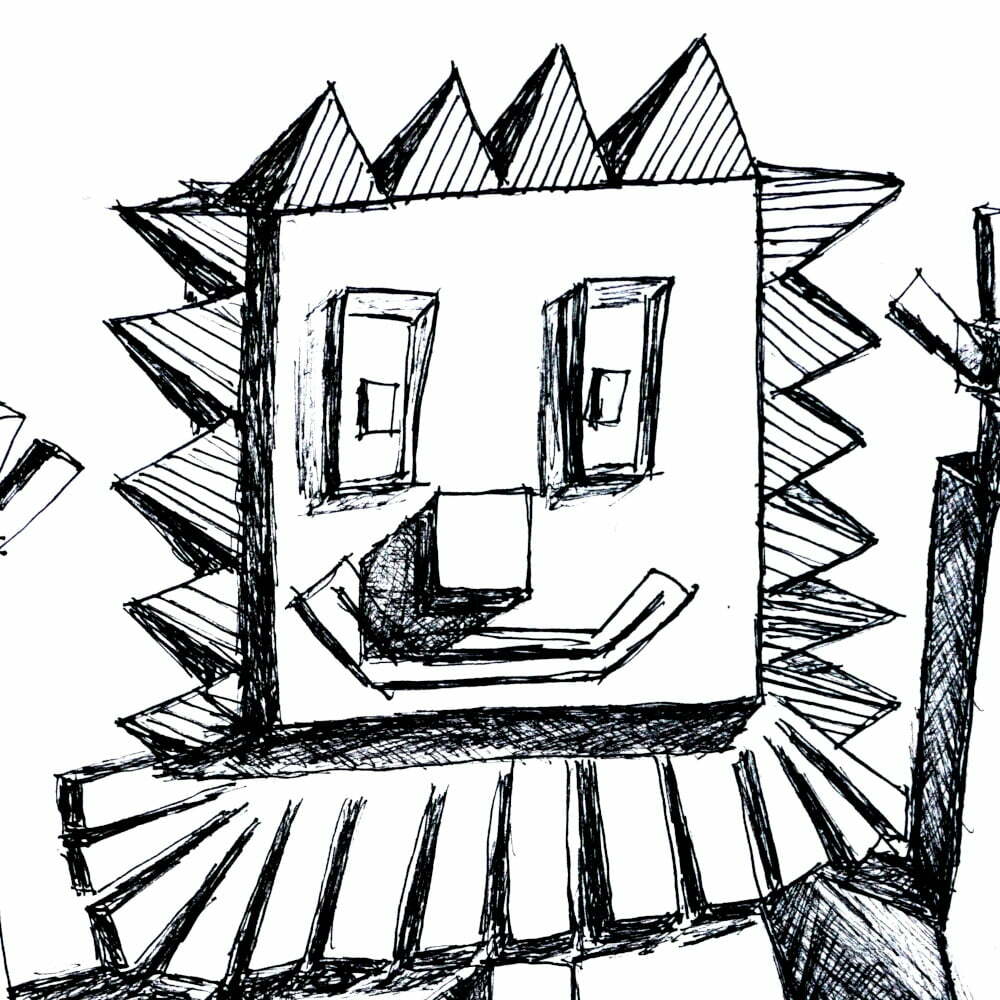 Drawing of a clown if they were a box.