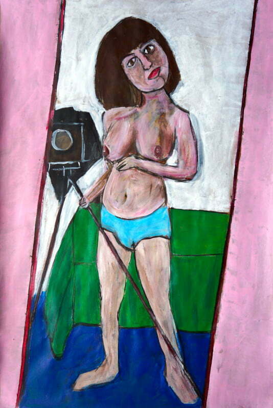 Paiting of Diane Arius, taking photographs of self in mirror without camera in the photo.