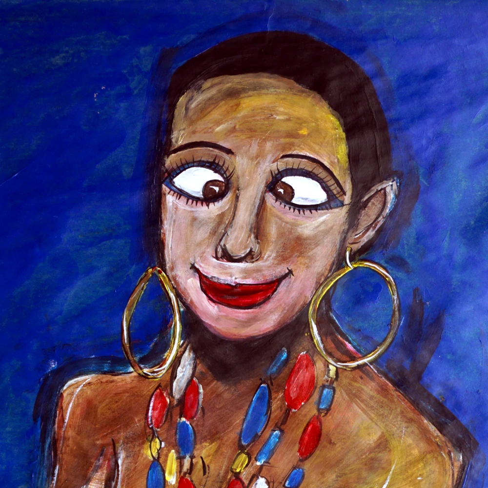 Painting of a Josephine Baker topless wearing a banana skirt.