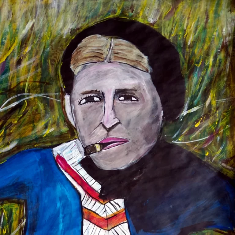 Painting of Elizabeth Bonnie smoking a cigar.