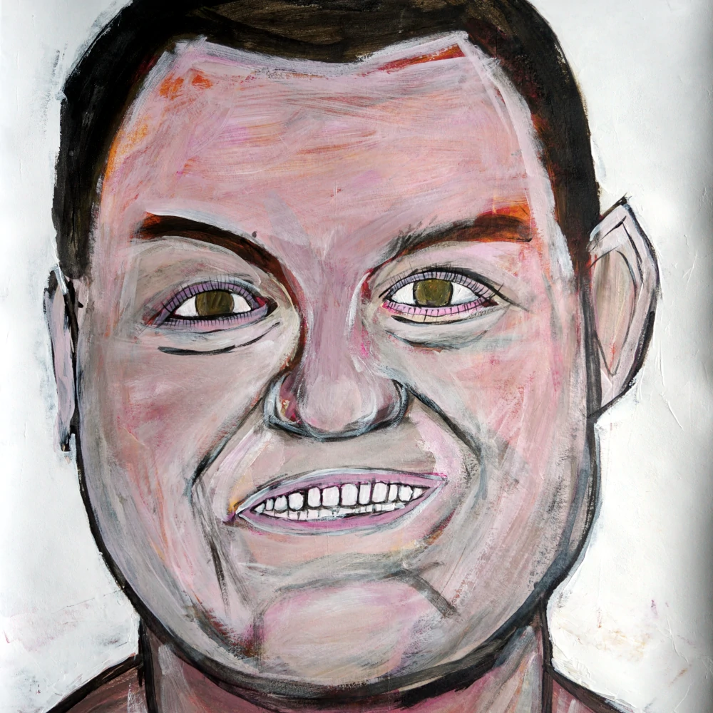 Portrait painting by Chris Dale of wrestler of Gene Kiniski.