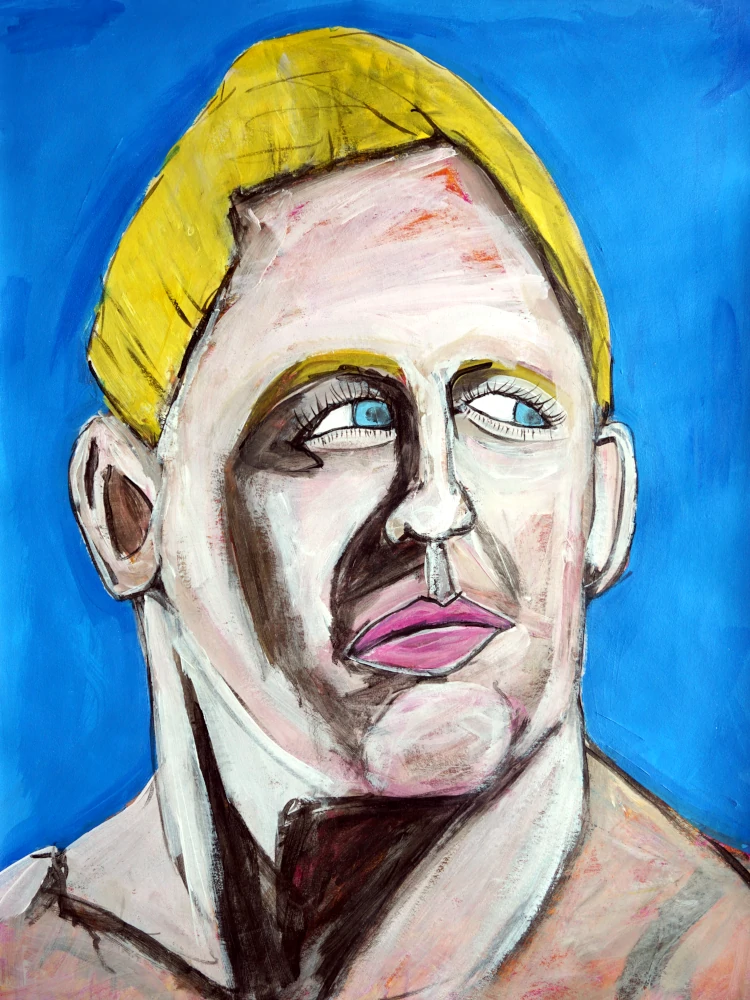 Portrait painting by Chris Dale of wrestler of Buddy Rogers.