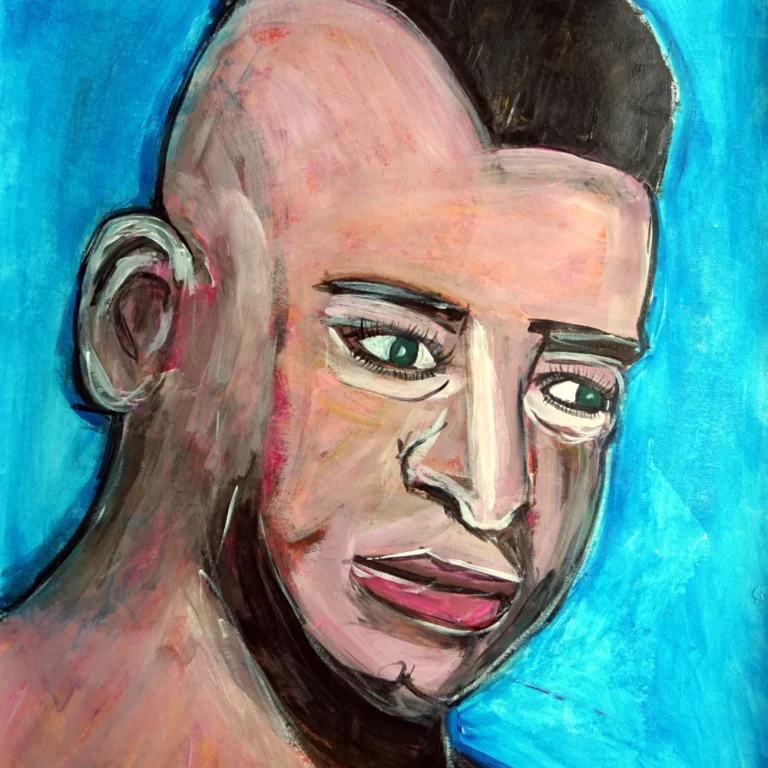 Portrait painting by Chris Dale of wrestler of Little Beaver.
