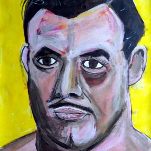 Portrait painting by Chris Dale of wrestler of Whipper Billy Watson.