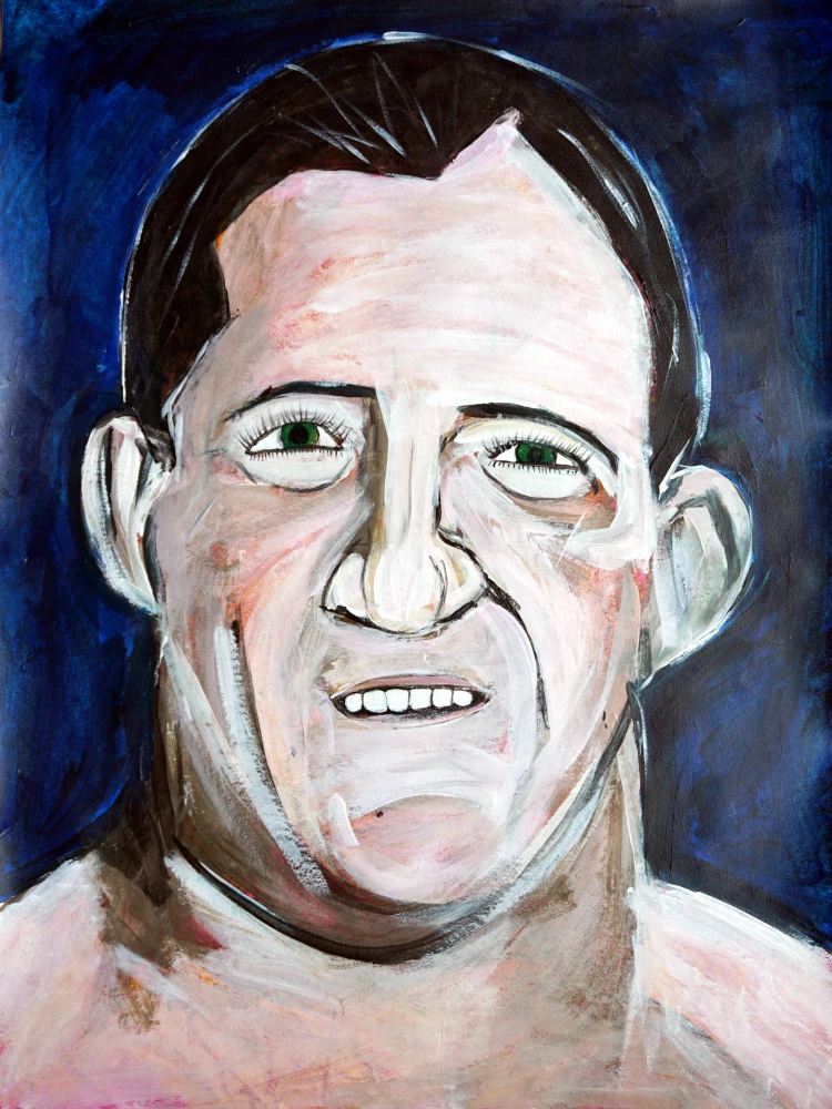 Portrait painting by Chris Dale of wrestler of Pat O'Connor.