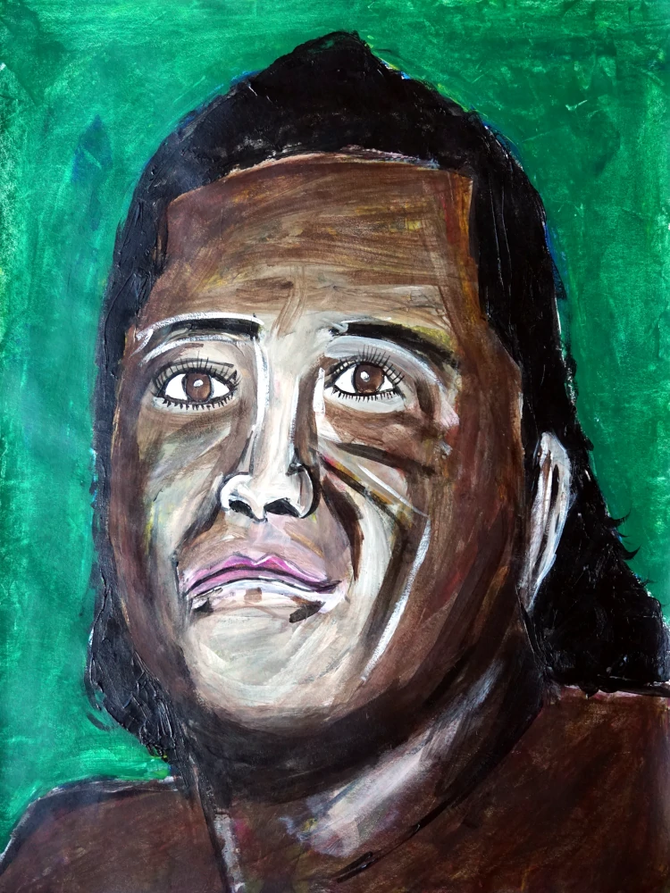 Portrait painting by Chris Dale of wrestler of Peter Maivia.