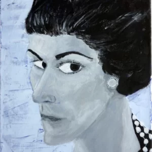 Painting by Chris Dale of Coco Chanel and her earring.