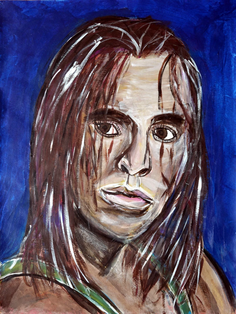 Portrait painting by Chris Dale of wrestler of Bret “The Hitman” Hart.