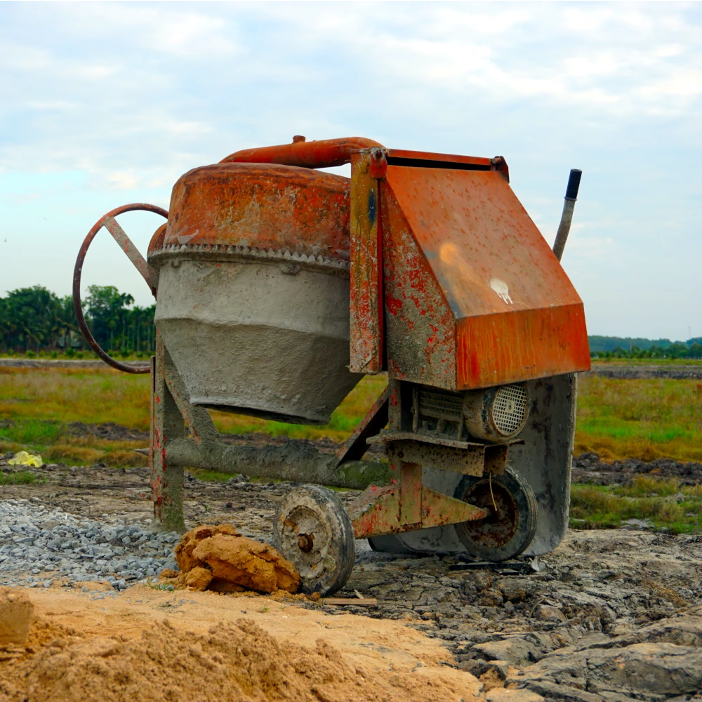 Excavating wheelbarrow, cement-mixer