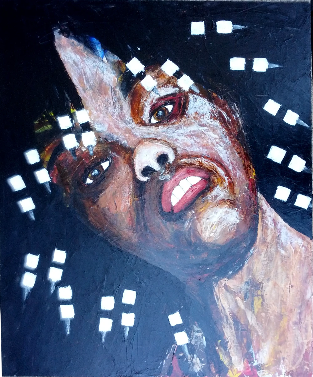 Beads match the teeth, a porcelain accompaniment.