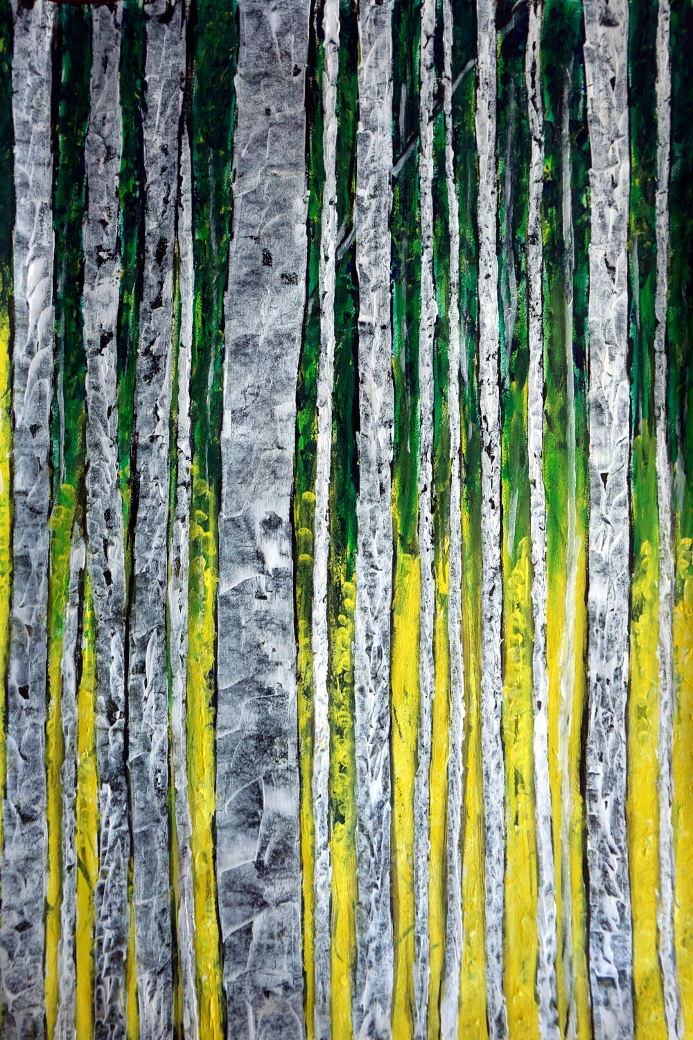 Guards stand presents birch trees wall to all.