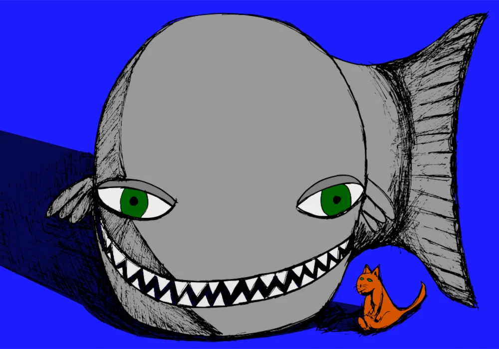 Imaginary Whale how the cat met it must be over fish.