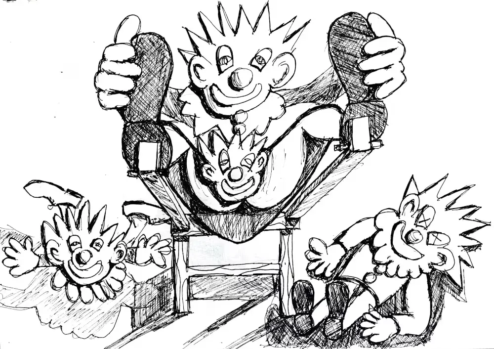 Clown Birth: A Whimsical Drawing by Artist Chris Dale