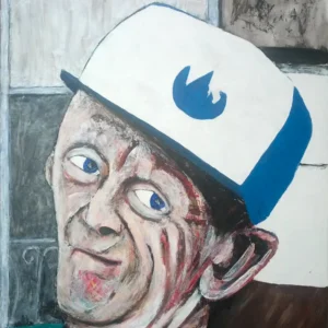 What does he see from his front porch on a sunny day?