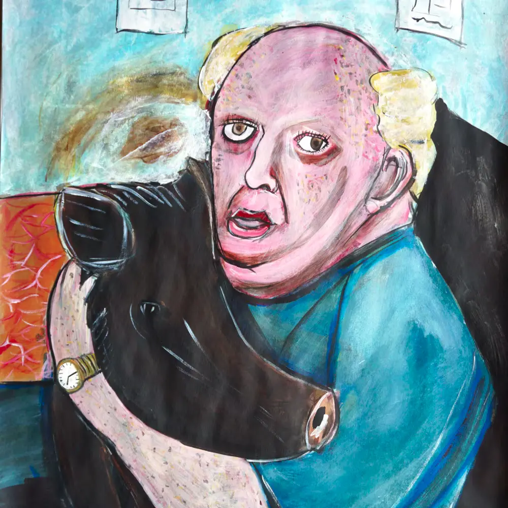Sweat stains on the wall reveals Man and Pig.
