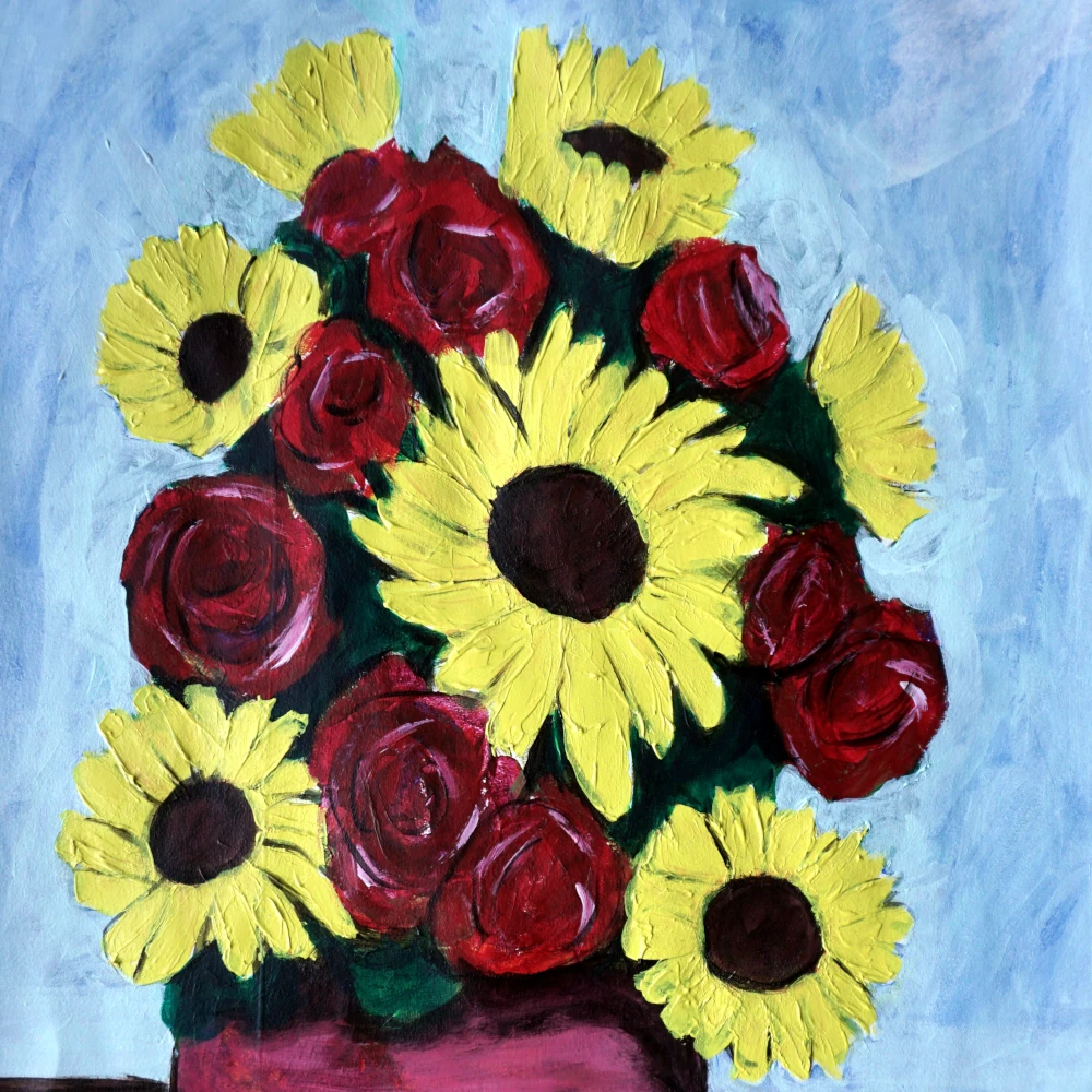 Roses sunflowers bouquet combining low class plus high class.