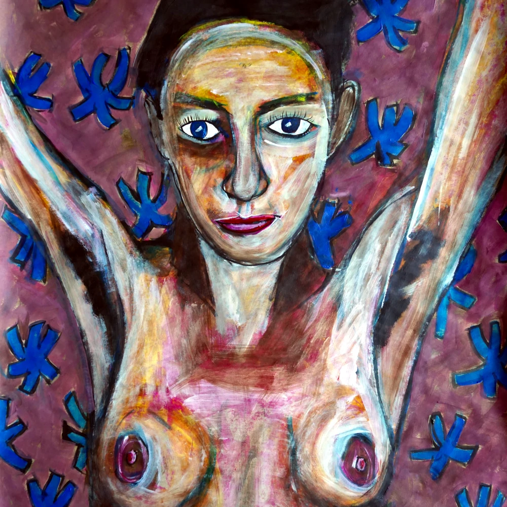 Siobhan Liddell, naked torso exposing their unshaven pits.
