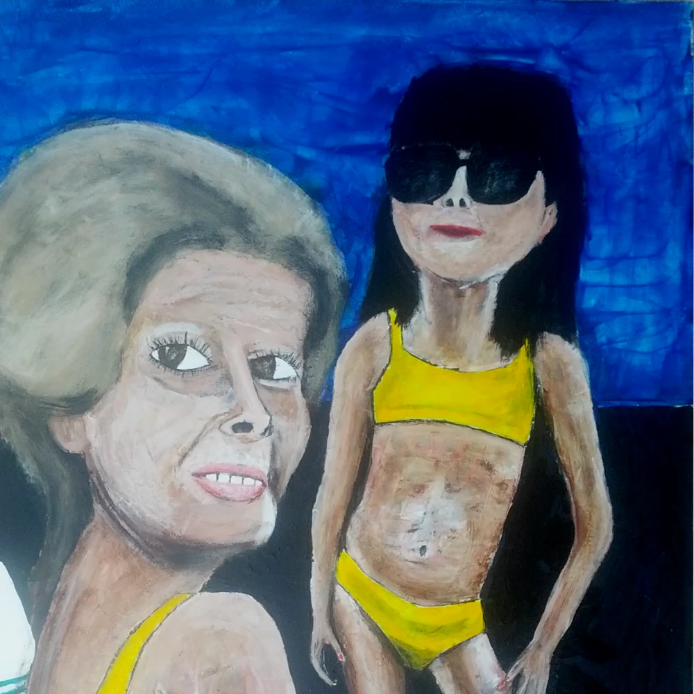 Where's so hot in are yellow bikinis.