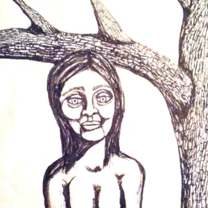 Scratching back on the tree trunk.