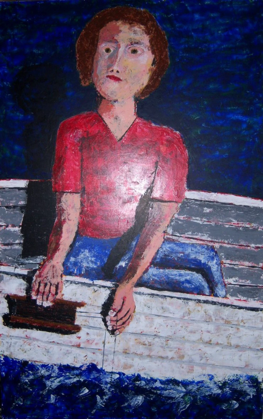 Fisher sitting about jigging for fish.