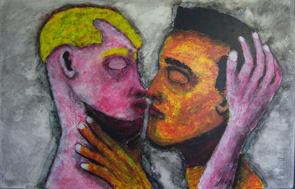 Desire people kissing their hands on chest and head.