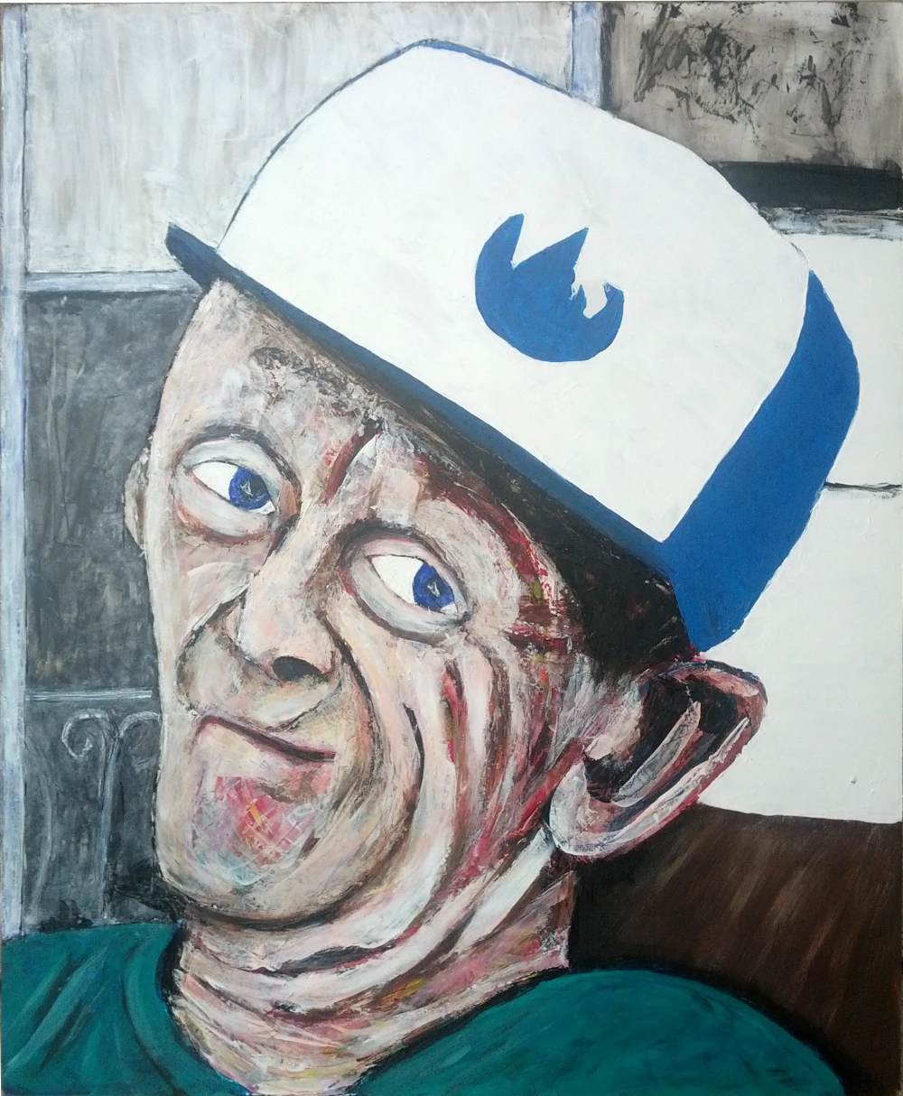 What does he see from his front porch on a sunny day?