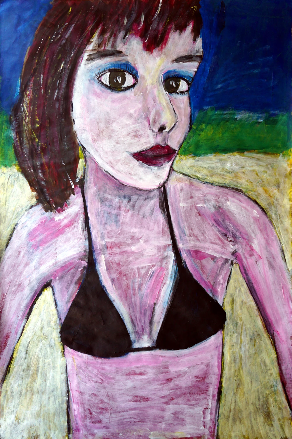 Girl at beach with friends.