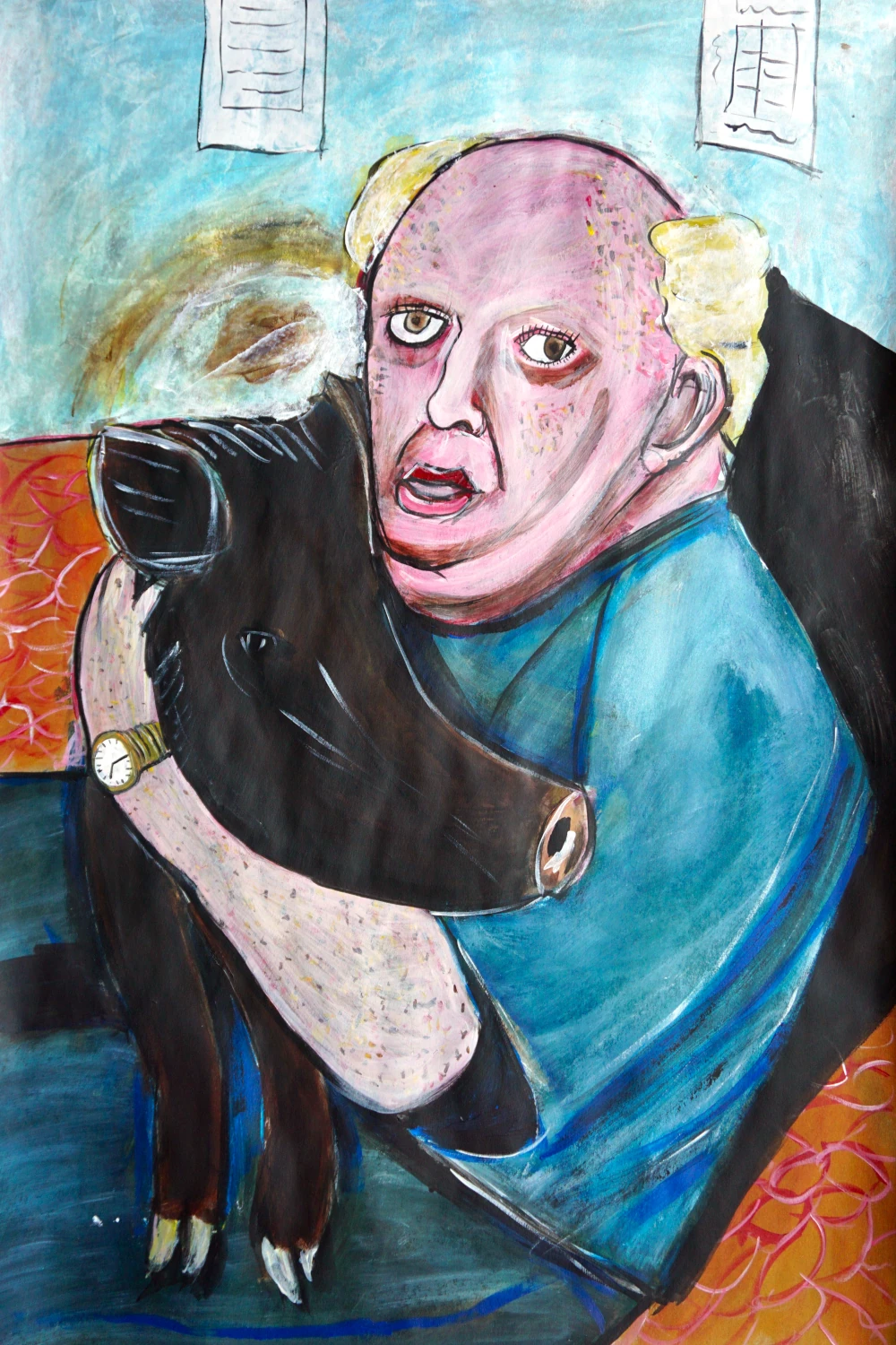 Sweat stains on the wall reveals Man and Pig.