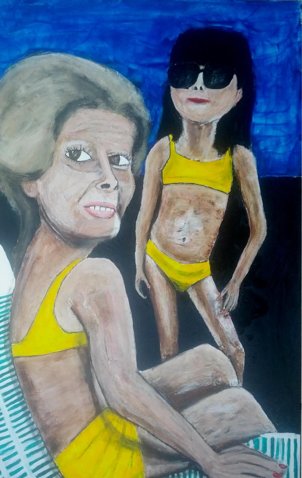 Where's so hot in are yellow bikinis.