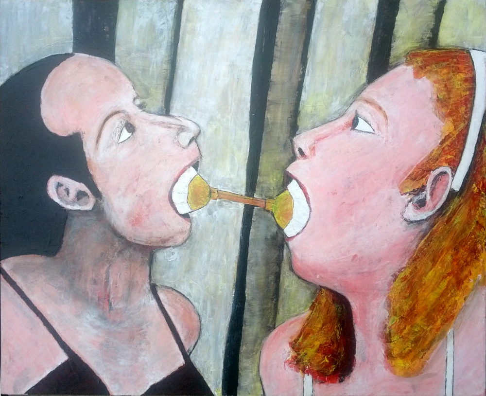 Two Glass Knobs Locked in Conversation 1 Glass knobs, a conversation starter.